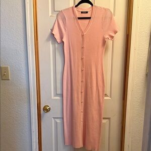 Chic Pink Knit Midi Dress